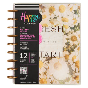 Happy Planner 2026 - 2027 Modern Nature Wellness Classic 12 Month Dated with floral design and text on a white background
