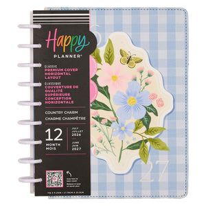 Happy Planner 2026 - 2027 Country Charm Classic Horizontal 12 Month Dated planner with floral design on a white background