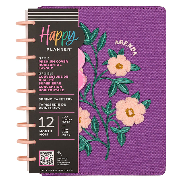 Happy Planner 2026 - 2027 Spring Tapestry Chenille Classic Horizontal 12 Month Dated - SPECIALTY Cover