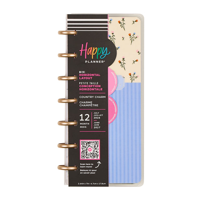 Happy Planner 2026 - 2027 Country Charm Skinny Mini 12 Month Dated planner Horizontal layout with floral design on a white background