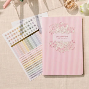 Erin Condren Petite Planner: Quarterly planner cover beside included sticker sheets