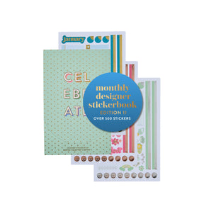 Erin Condren Monthly Sticker Book Edition 11 collection of colourful sticker books with decorative elements on a white background