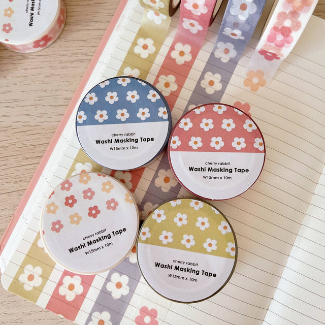 Pink Pastel Daisies Washi Tape by Cherry Rabbit