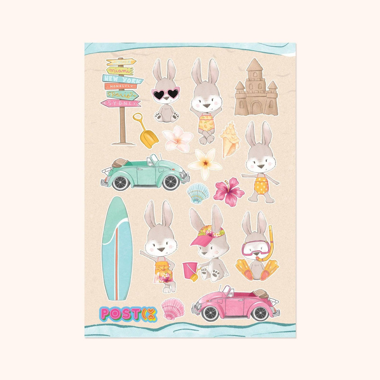 Bondi Beach Bunnies Washi Sticker Sheet