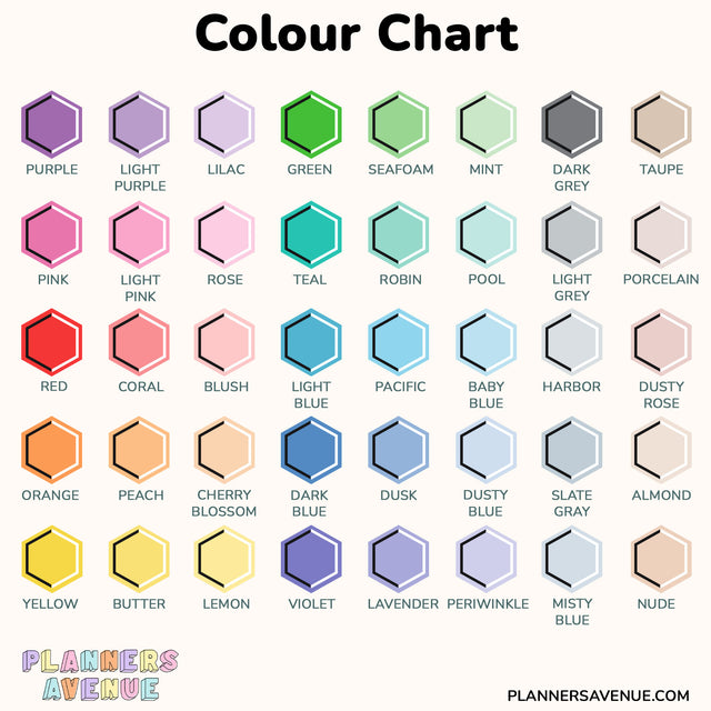 Custom Planner Stickers Colour Chart - Planners Avenue