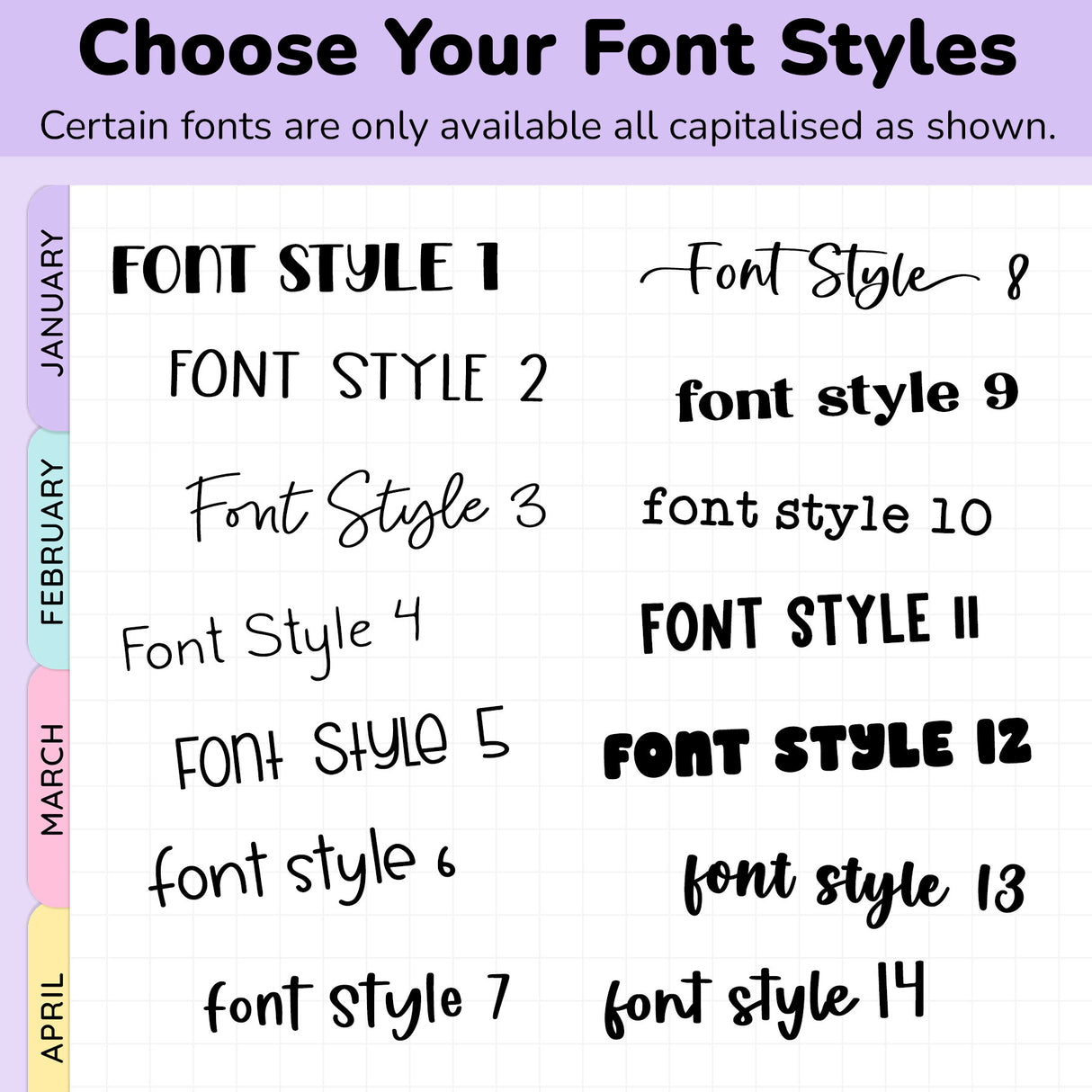 Customer Sticker Font Chart - Planners Avenue