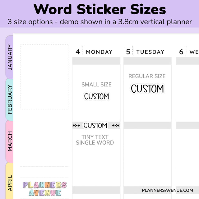 Custom Word Planner Stickers Sizing Guide