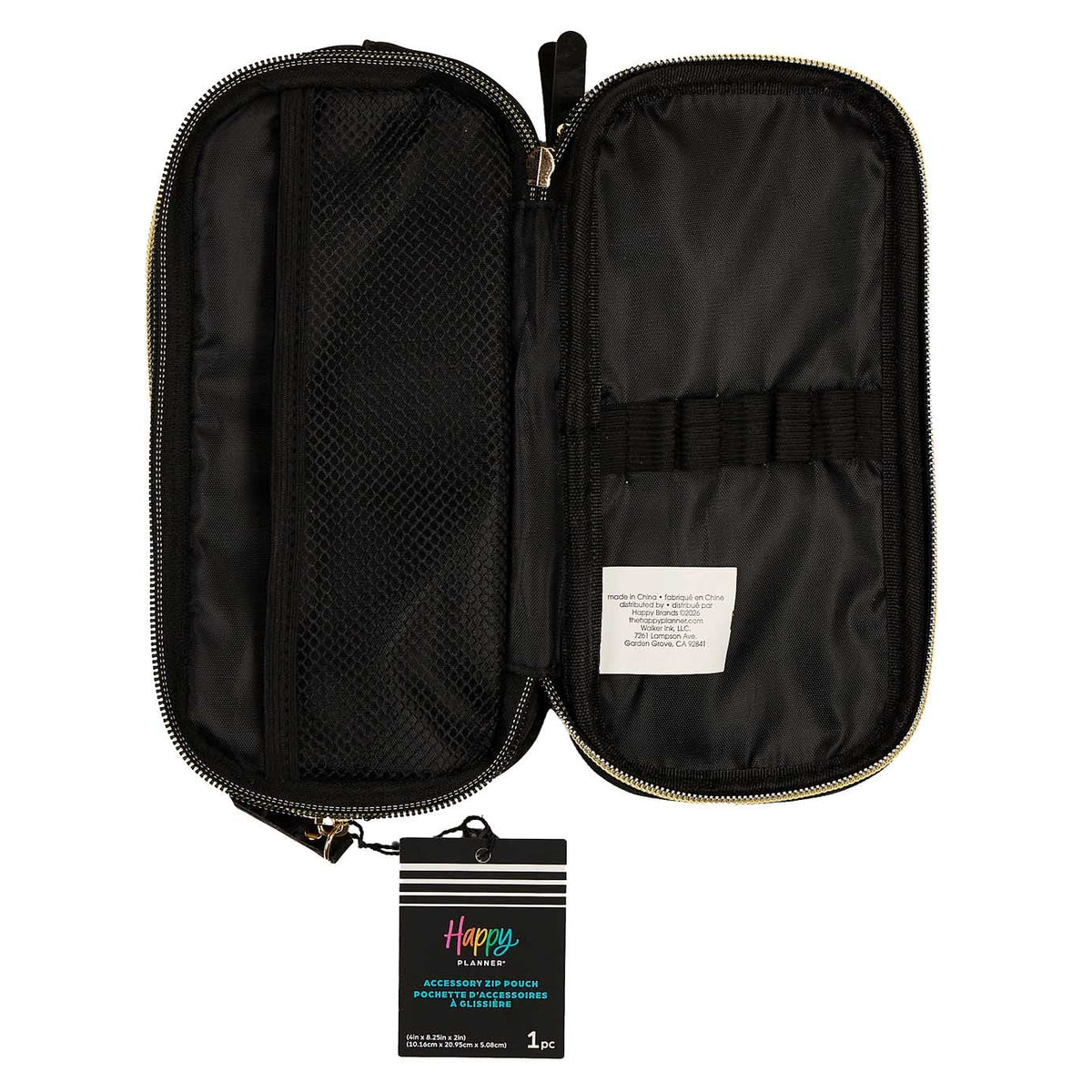 Onyx pouch open with mesh pocket, pen loops and lined compartment
