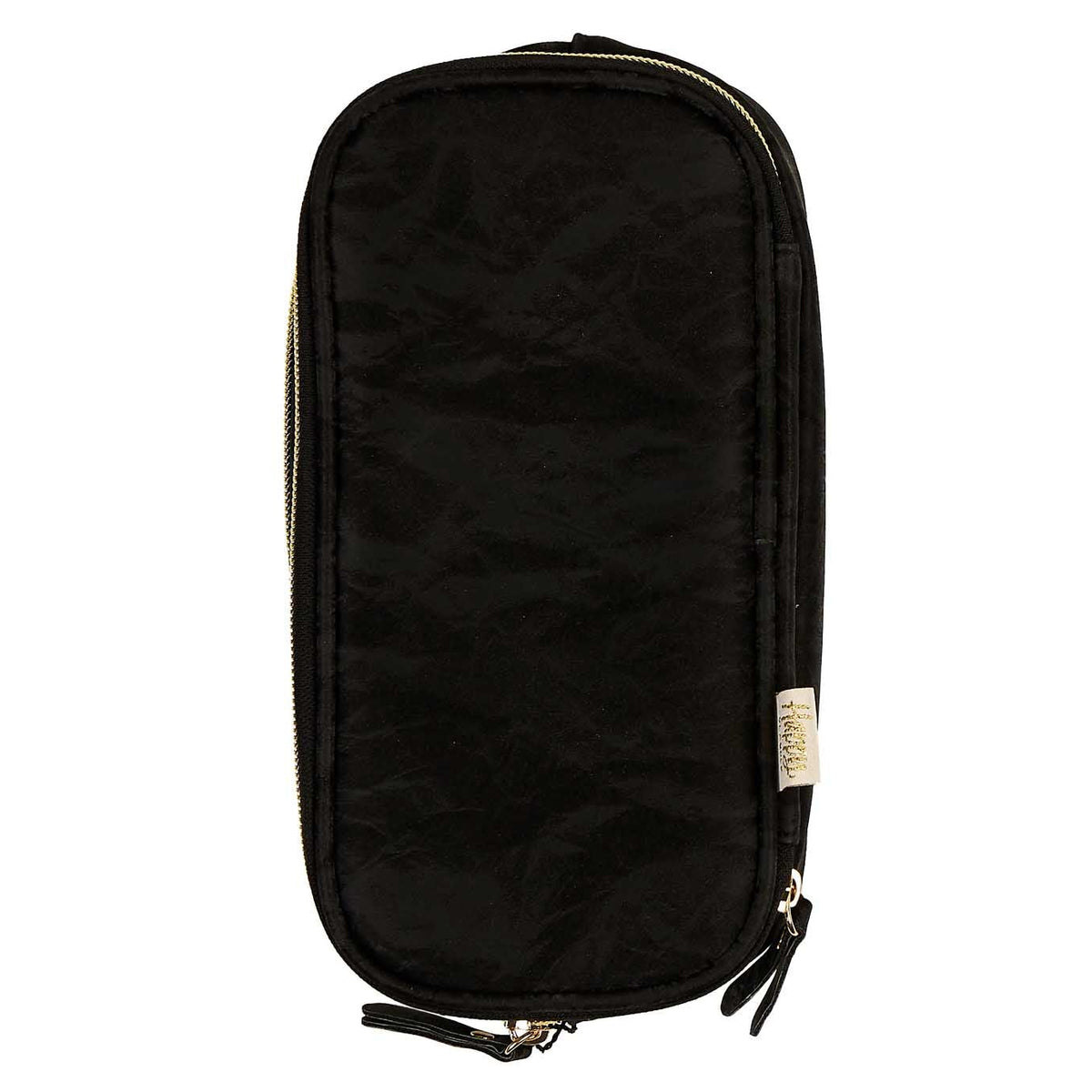 Happy Planner Onyx black textured fabric pouch with gold-tone zippers
