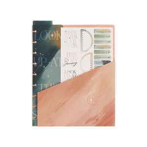 Starlit Glow celestial planner pages, stickers and peach pocket folder