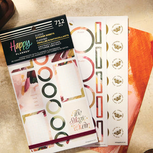 Abstract Autumn sticker sheets with planning labels, decorative frames and circles