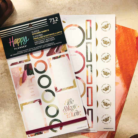 Abstract Autumn sticker sheets with planning labels, decorative frames and circles