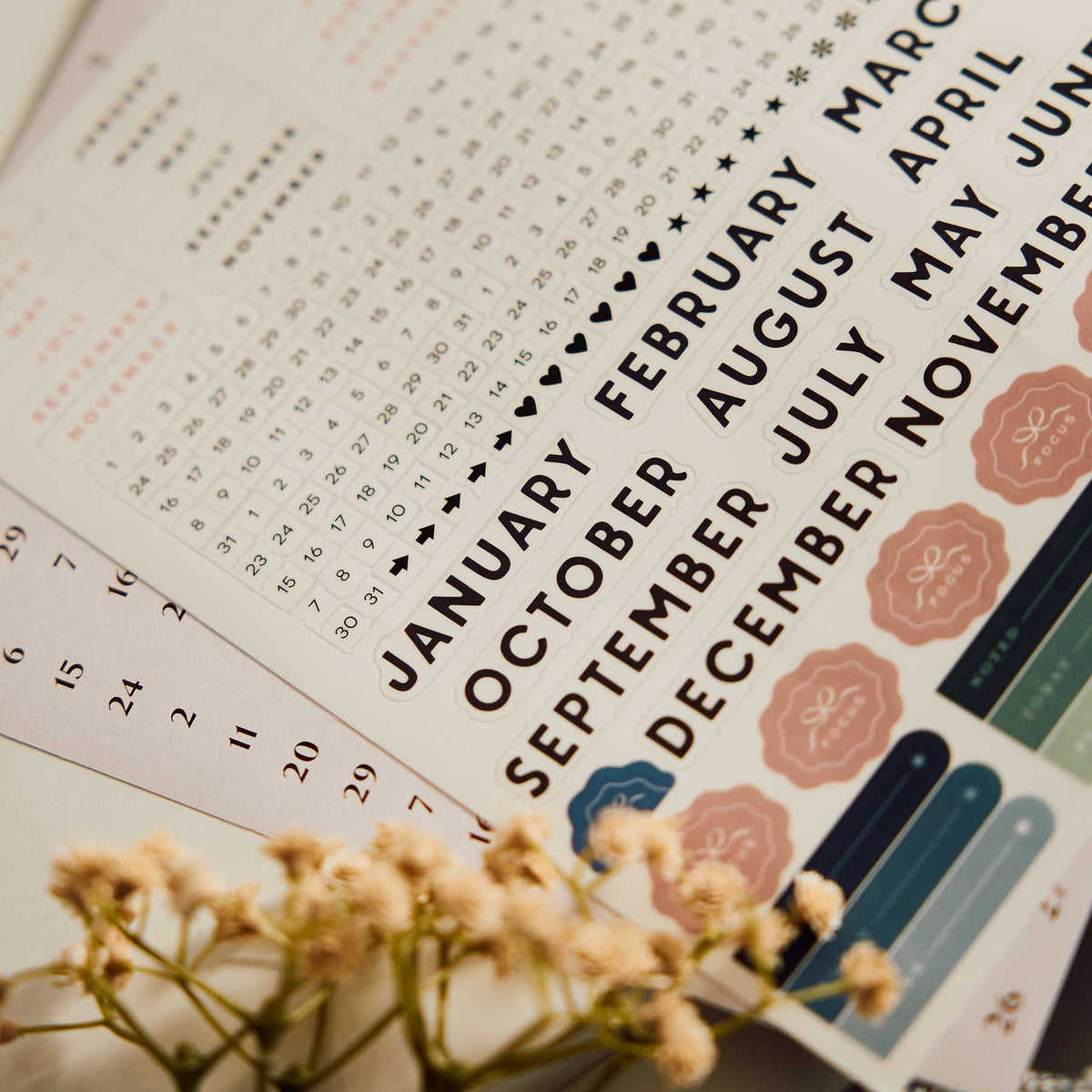 Modern Balance Classic planner calendar layout with month labels and dividers