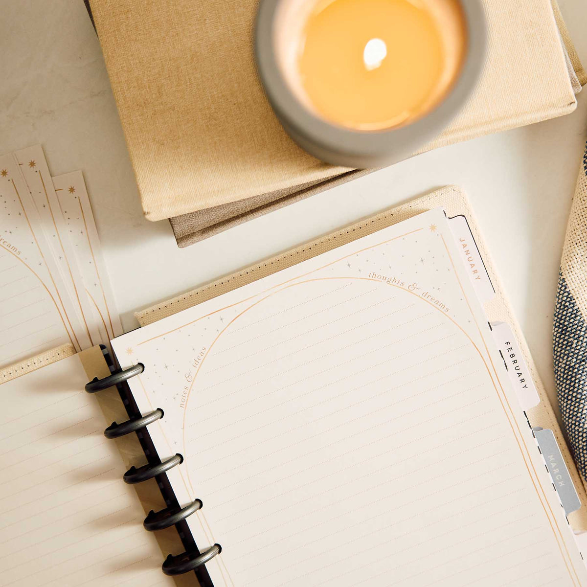 Modern Balance paper in a disc-bound planner with neutral lined pages