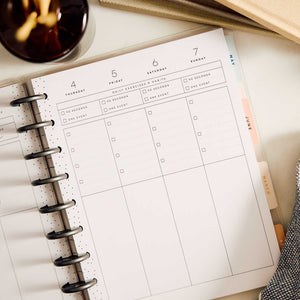 Hushed Hues weekly planner spread with checklists and writing space
