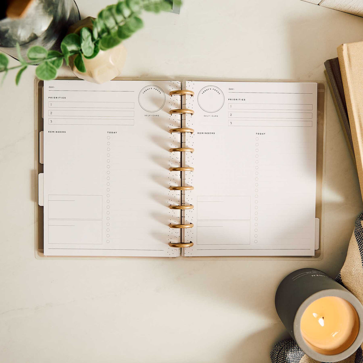 Happy Planner Haven & Heart Classic daily undated planner - daily checklist spread on a desk