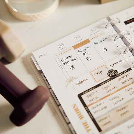 Happy Planner Haven and Heart handwritten workout and nutrition tracking pages