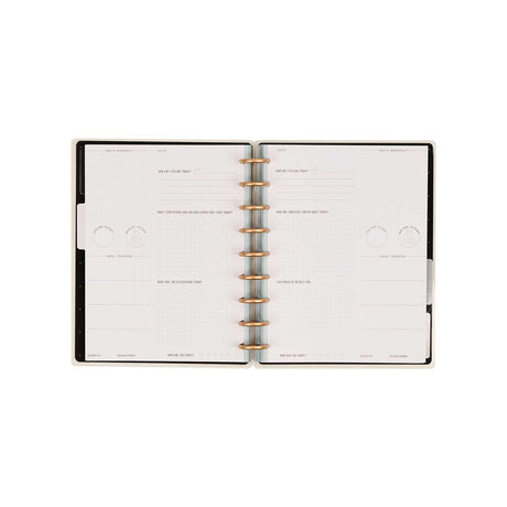 Open Haven & Heart journal with guided workout planning pages