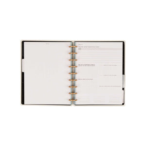 Open Haven & Heart journal with structured fitness tracking prompts