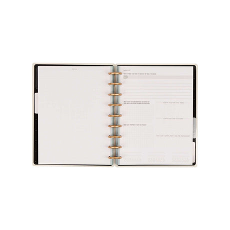 Open Haven & Heart journal with structured fitness tracking prompts