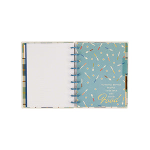Open Fall Picnic journal with a writing page beside a blue floral divider