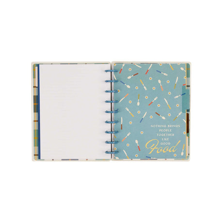 Open Fall Picnic journal with a writing page beside a blue floral divider