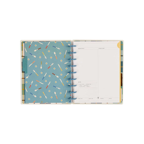 Open Fall Picnic journal with a patterned cover and guided meal planning pages
