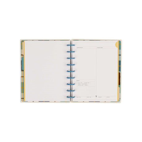 Open Fall Picnic journal with blue discs and guided meal planning pages