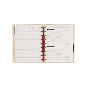 Open Amber & Oak journal with budget, expense and savings tracker pages