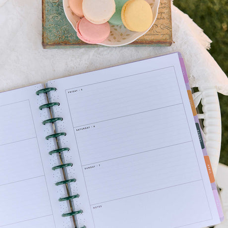 Happy Planner Hive and Bloom lined Friday, Saturday and Sunday pages with green discs