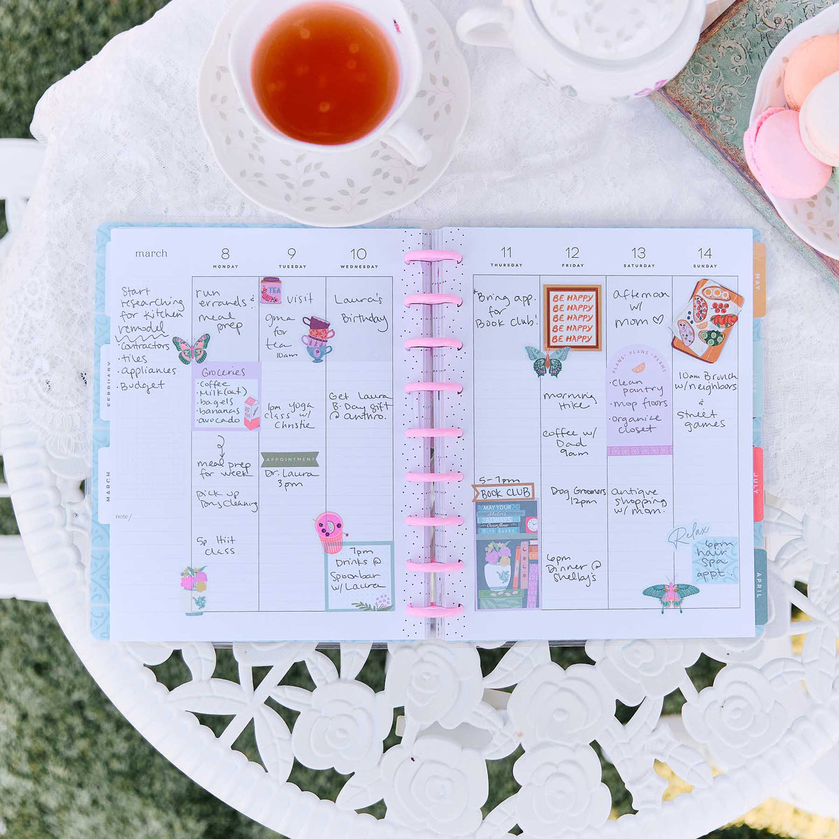 Happy Planner Life In Whimsy Classic Lined Vertical Planner 2027: Handwritten vertical weekly plans with stickers and pink discs