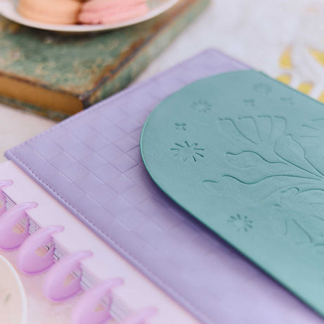 Happy Planner Hive & Bloom Classic Dashboard Planner 2027 - lavender and teal floral cover detail