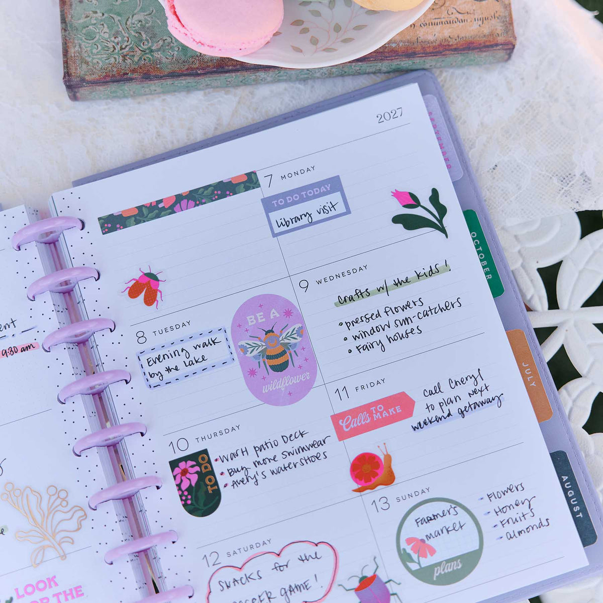 Happy Planner Hive & Bloom Classic Dashboard Planner 2027 - weekly spread with handwritten plans and stickers