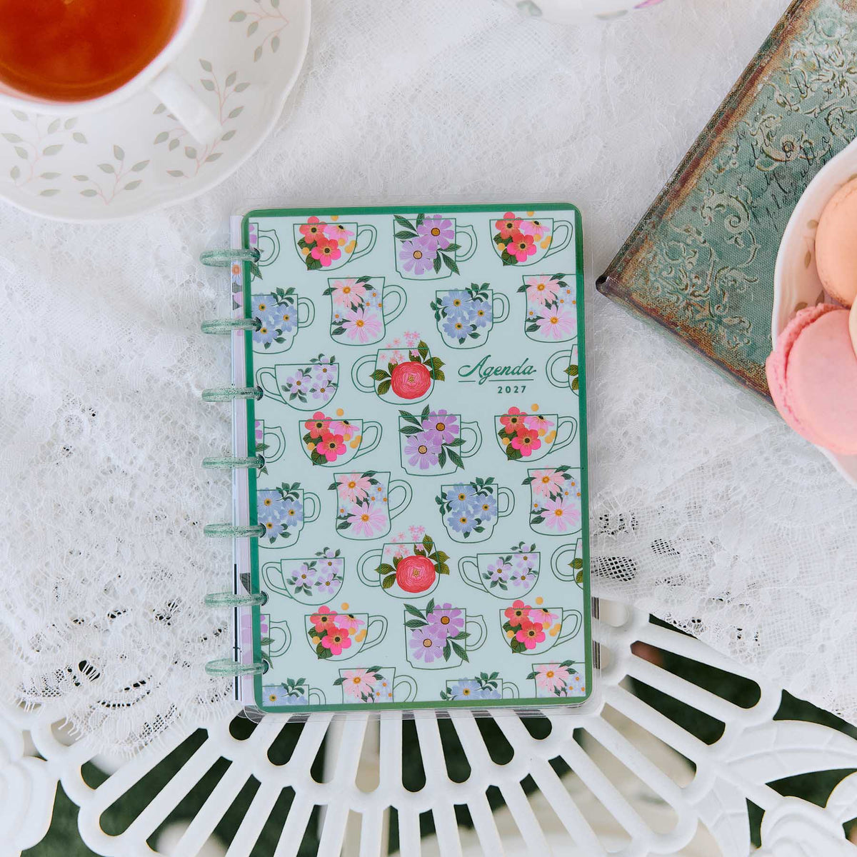 Happy Planner Petal Press floral teacup cover with translucent discs