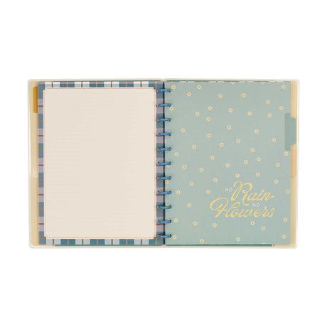 Open Fall Picnic Big Notebook with a dotted-lined page and blue floral divider