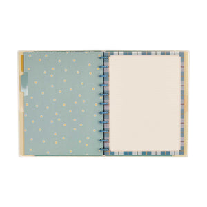 Open Fall Picnic Big Notebook with a floral patterned page beside a dotted-lined writing page