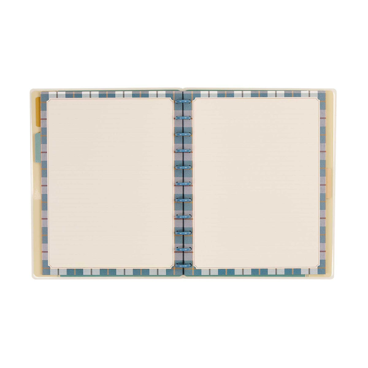 Open Fall Picnic Big Notebook with two dotted-lined pages, plaid borders and blue discs