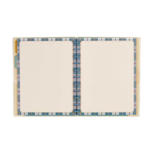Open Fall Picnic Big Notebook with two dotted-lined pages, plaid borders and blue discs