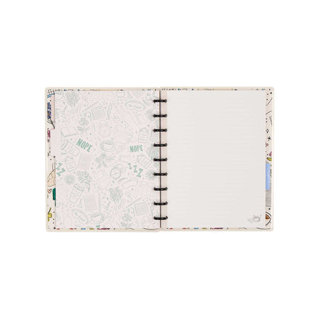Open Pajama Plans notebook with an illustrated page beside a lined writing page