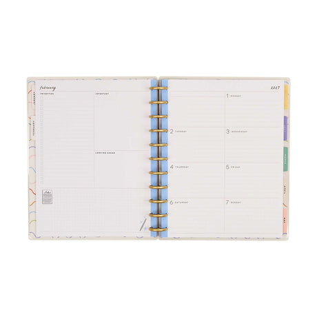 Pajama Plans 2027 Big planner weekly dashboard spread with colourful tabs