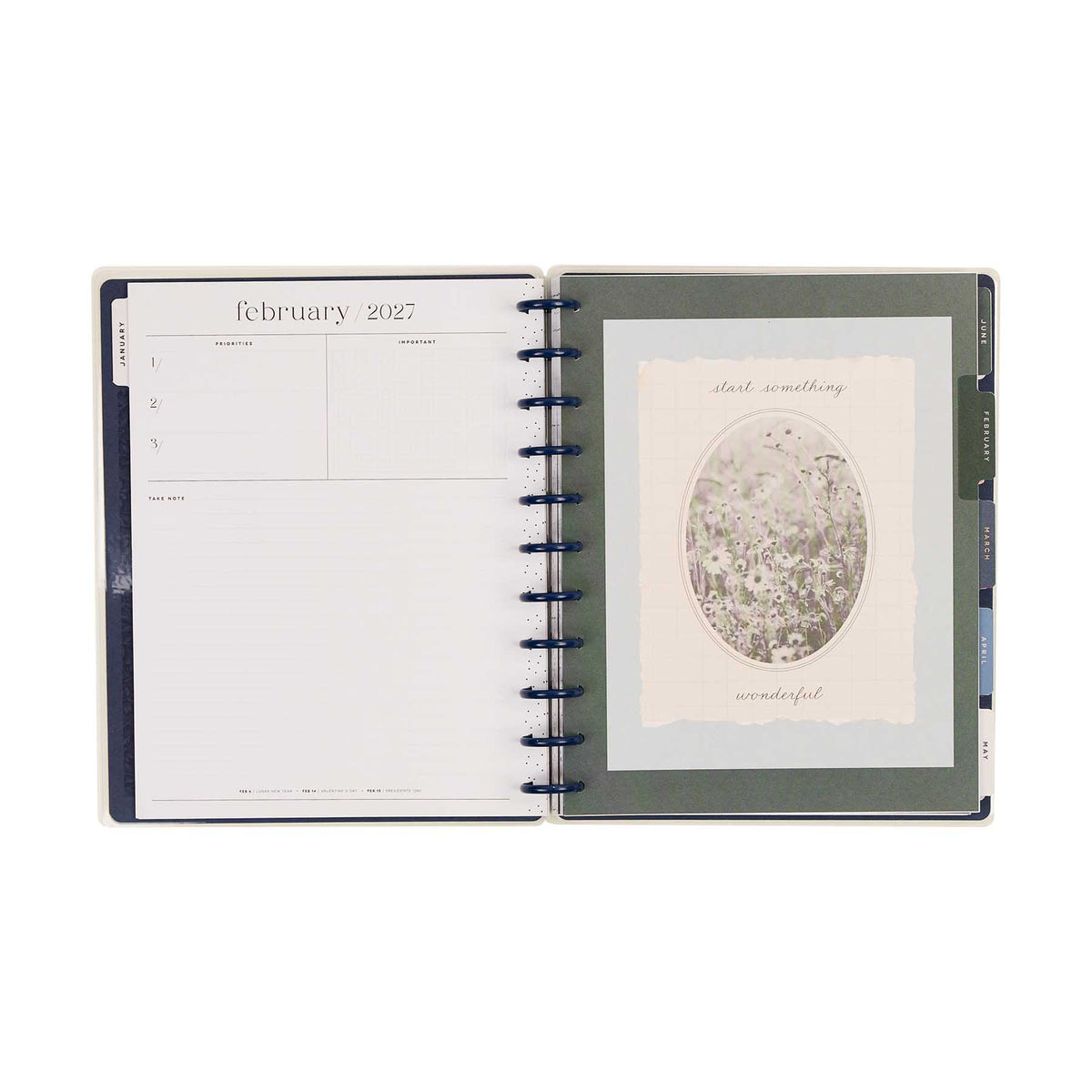 Wildflower Daydream Big planner February 2027 monthly page and floral dashboard artwork