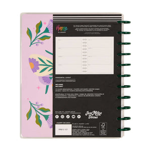 Hive and Bloom Big planner pink floral cover, green discs and horizontal pages
