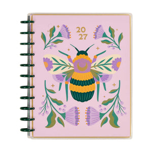 Hive and Bloom Big planner with pink floral and bee cover and green discs