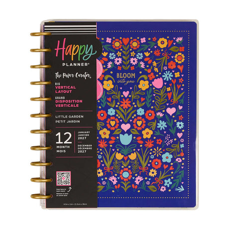 Happy Planner Little Garden Big Vertical Planner with colourful floral cover and gold discs