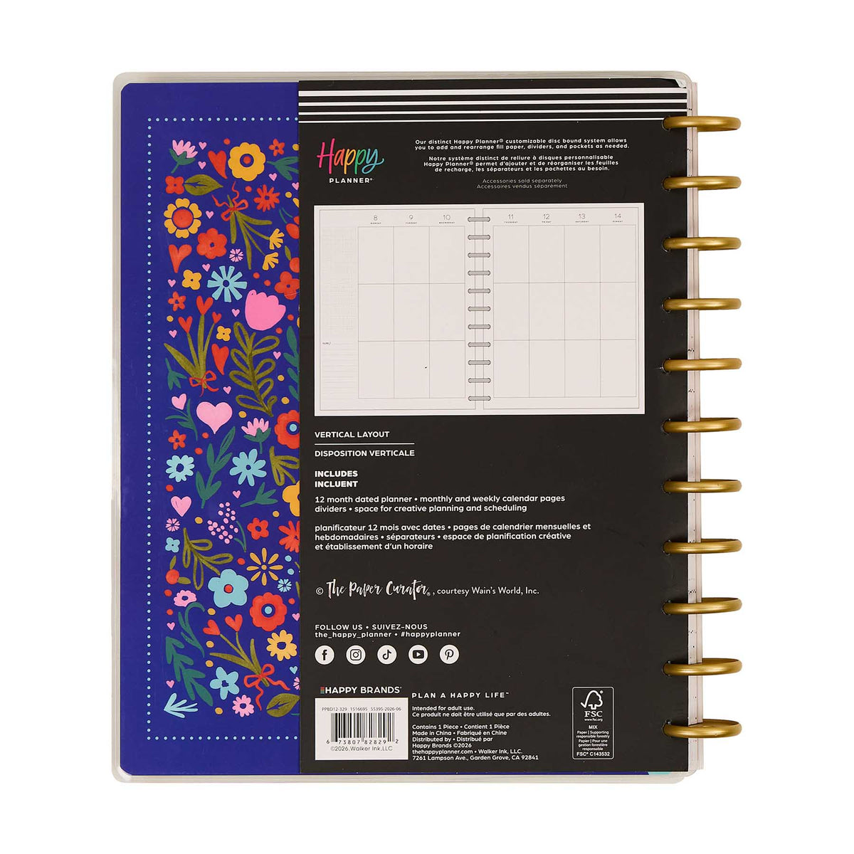 Little Garden Big Vertical Planner floral cover and gold disc binding product view
