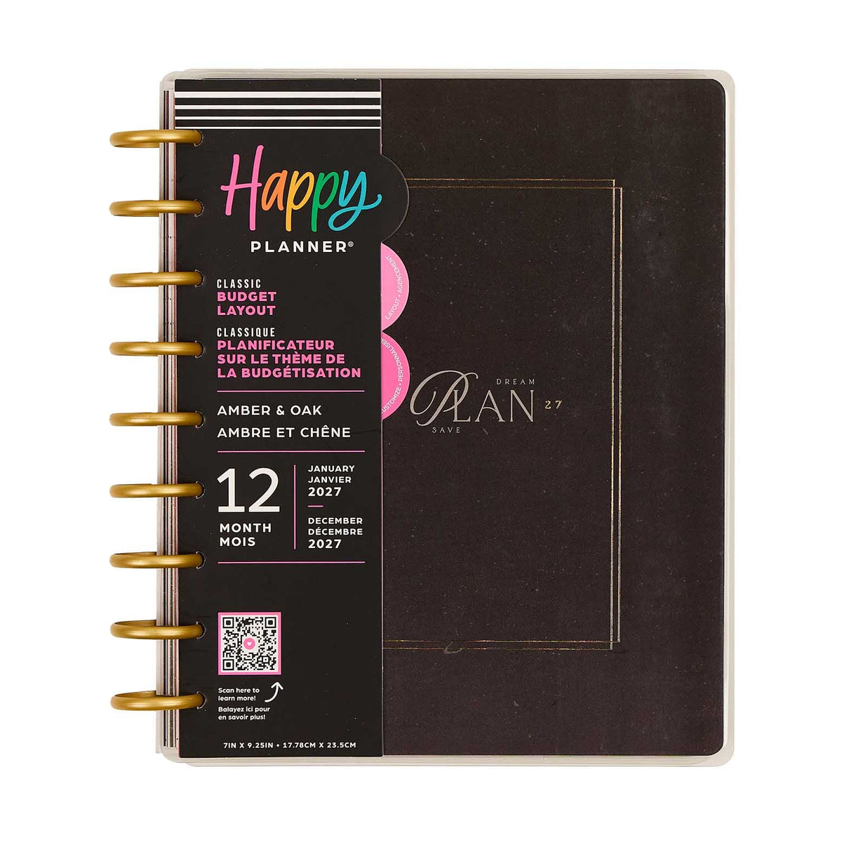 Happy Planner Amber & Oak Classic Budget Planner with black cover and gold discs