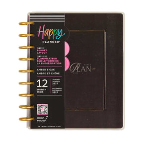 Happy Planner Amber & Oak Classic Budget Planner with black cover and gold discs