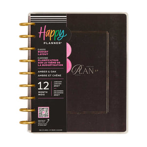 Happy Planner Amber & Oak Classic Budget Planner with black cover and gold discs