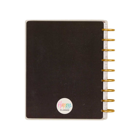 Amber & Oak black planner cover with gold discs and Happy Planner logo
