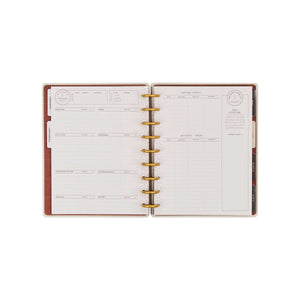 Amber & Oak monthly budget pages with gold discs and structured planning sections